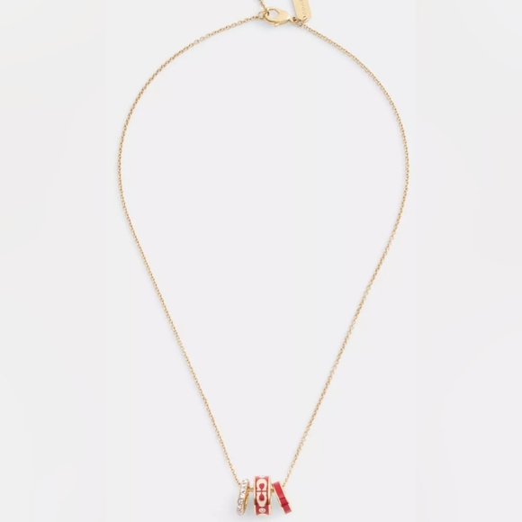 NWT Coach Women's Signature Enamel Rondell Necklace Gold/Red - Picture 4 of 5